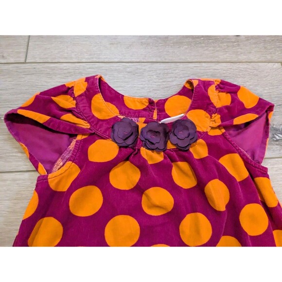 Vintage Oshkosh B'gosh Genuine Kids Pink Orange Polka Dot Corduroy Dress 5T - Picture 2 of 7